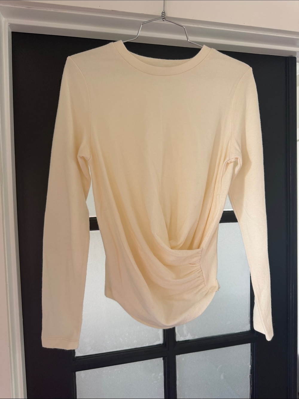 Joe’s Women's Long Sleeve Twist Faux Wrap Top In Cream Size Sm
